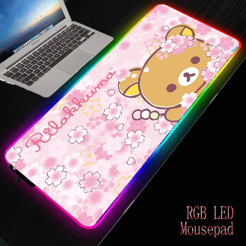 

Korilakkuma Large RGB LED Gaming Mouse Pad Anime Mousepad Light Illuminated USB Wired Colorful Luminous Non-Slip Desk Mat