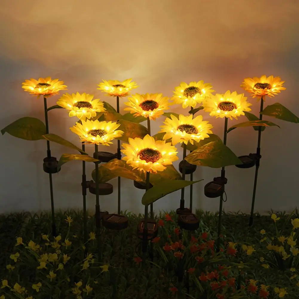 

Hot Sales!! 2Pcs Landscape Lamp Sunflower Pattern Party Decor Plastic Villa Community Decoration Garden Lights for Outdoor