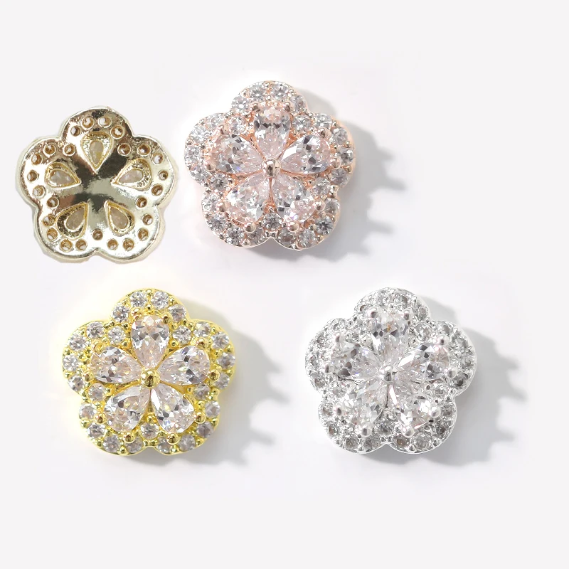 

10mm Cute Gold Color Alloy Flower Nail Rhinestone Luxury Ultra-cosmos crystal parts Deco Metal Charms Metal Deco Charm 3colors