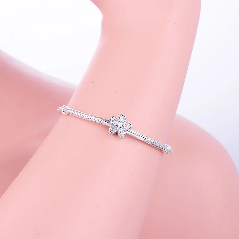 

2021 Winter Hot Sale Fits Pandora Charms Bracelet 100% 925 Sterling Silver Bead Flower Charm with Cubic Zircon DIY Jewelry