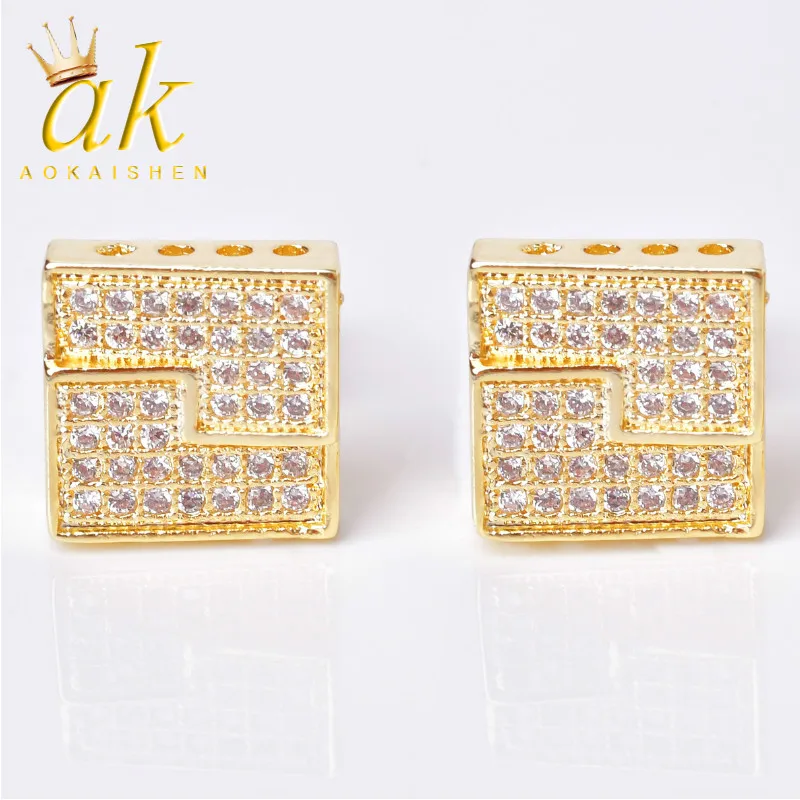 

10MM Square Stud Earring Gold Color Charm Screw Back Women Men's Fashion Earrings Hip Hop Jewelry