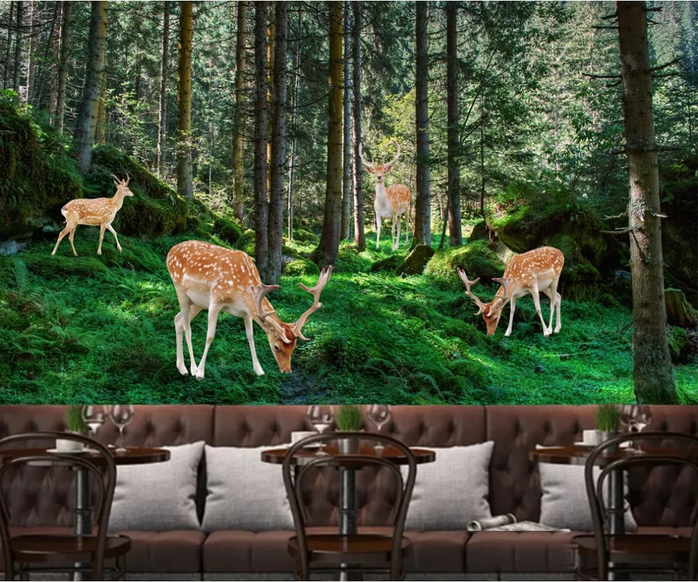 Пользовательские 3D обои росписи простой маленький свежий олень девственница лес