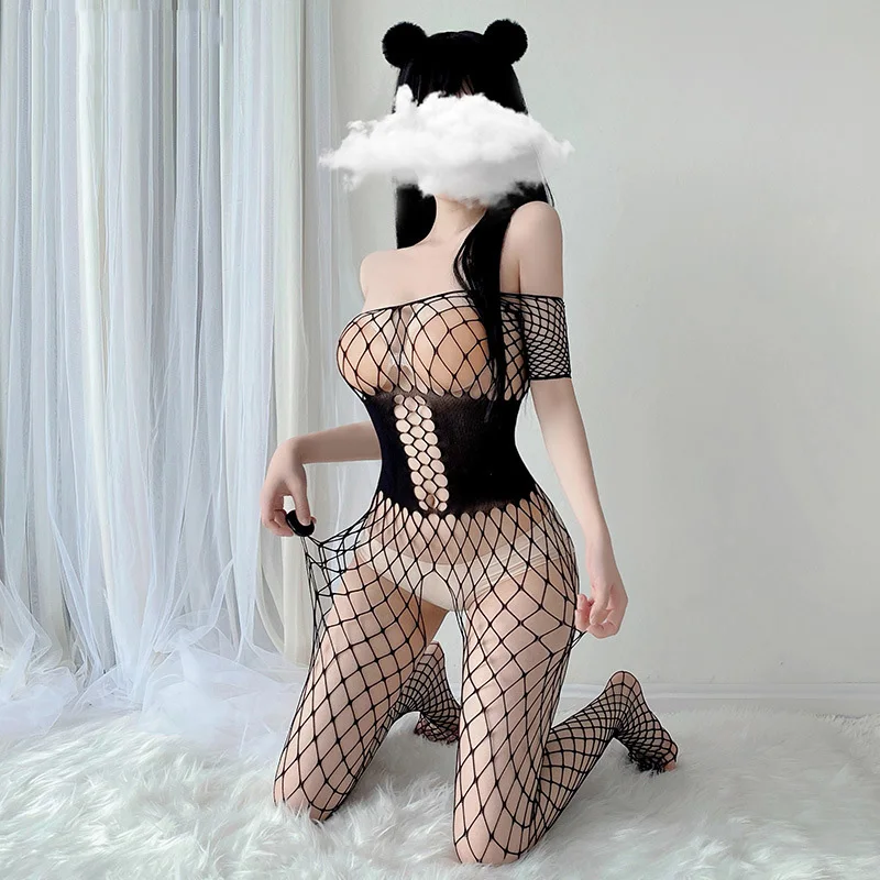 

Sexy Hollow Bra Perspective Open Crotch Bodystocking For Women Babydolls Black Fishnet Catsuit Tight Plus Size Bodysuit Lingerie