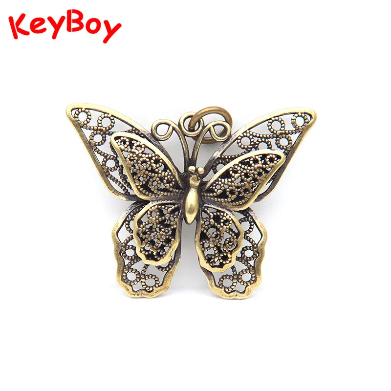 Брелок для ключей в ретро стиле латунный ажурный брелок форме бабочки