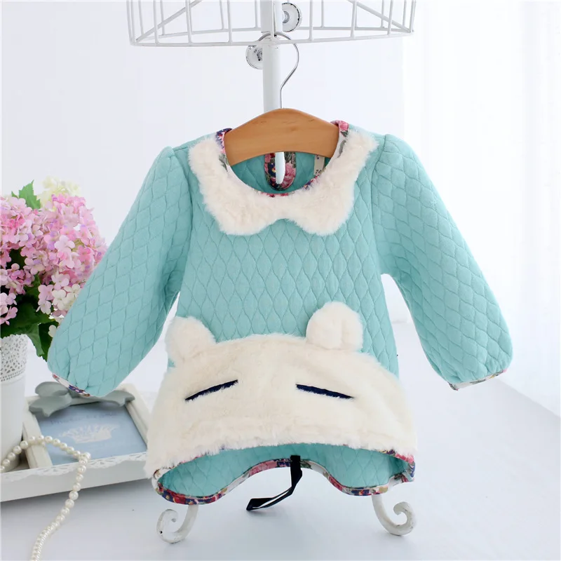 Детская одежда для девочек топы маленьких с мультяшным Кроликом зимняя теплая