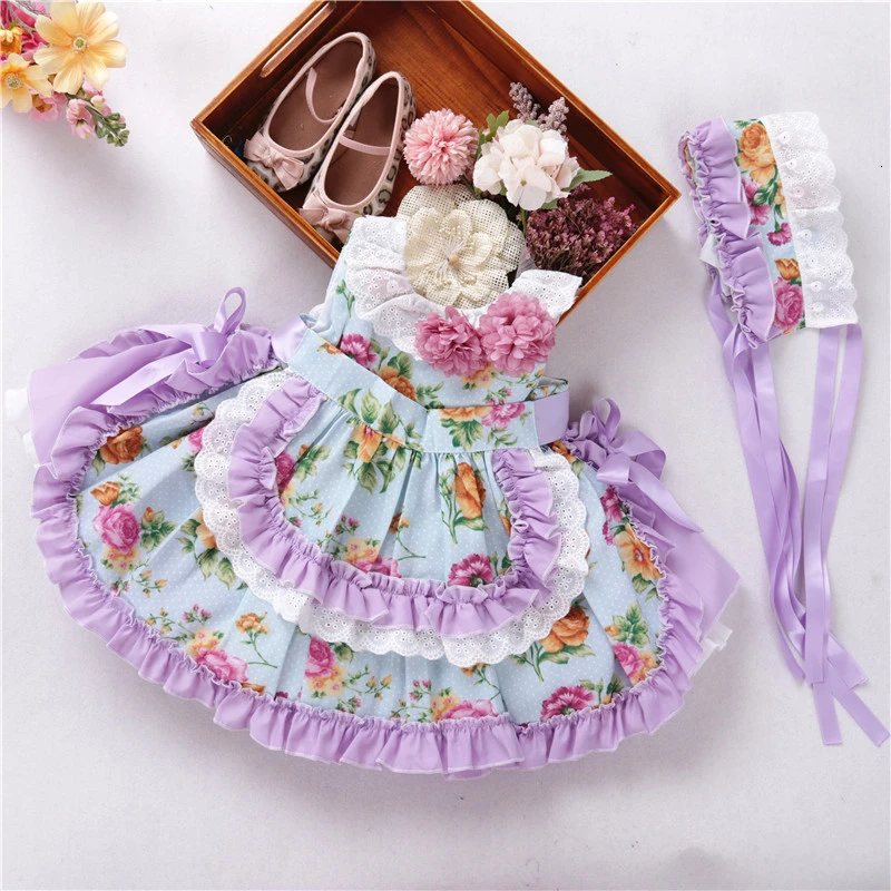 Испанское платье для маленьких девочек винтажная одежда с цветочным принтом и