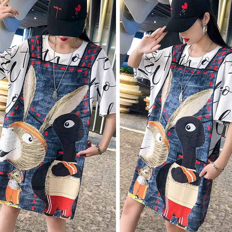 T Shirt Dress Cartton Printing Womens T-shirt Short Sleeve Casual Femme Tops O-neck Plus Size Streetwear Blusas Ropa Mujer L0012 | Женская