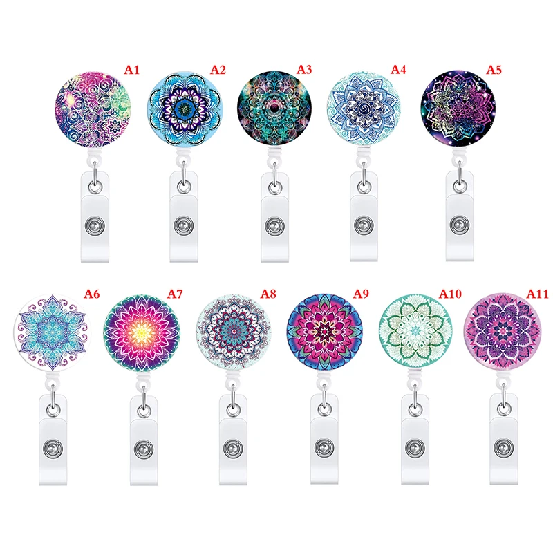 Mandala Pattern Card Sets Belt Key Ring Retractable Pull Badge Reel Holder Clips