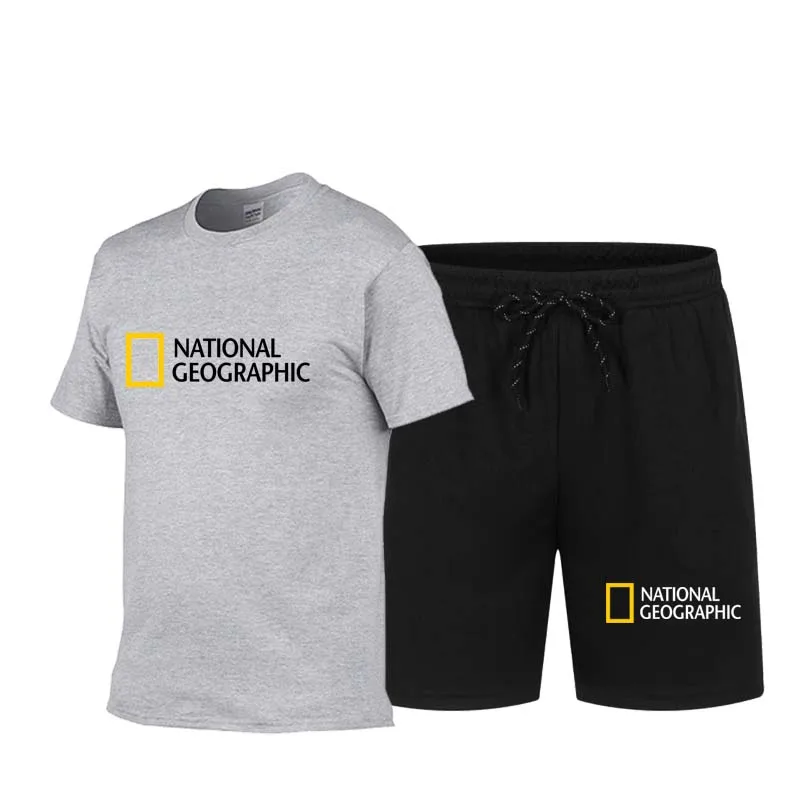 

New National logo, full color printing Men's sportswear, two piece set, fitness uniform, short sleeve t-shirt + shorts