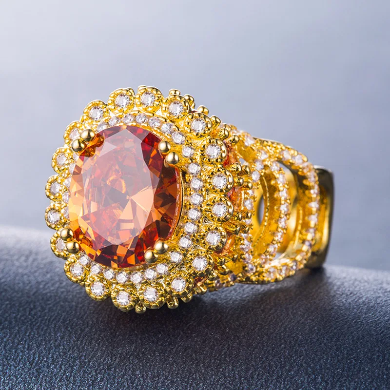 Женское кольцо с полым камнем Visisap золотистого цвета овальным фиолетовым в стиле