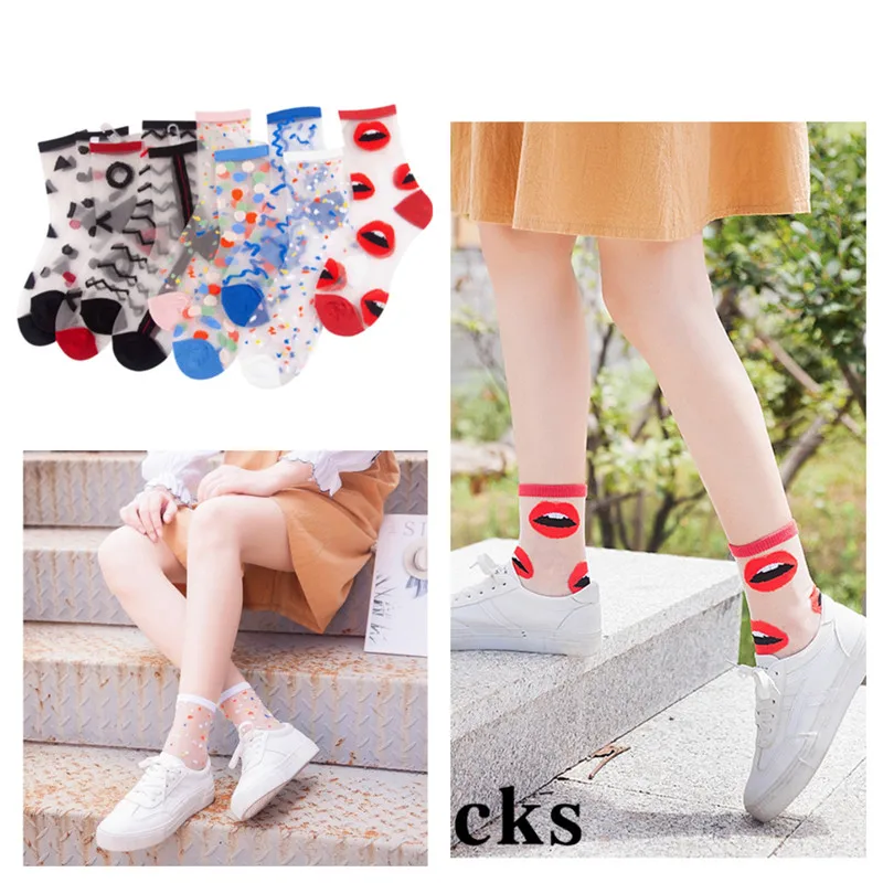 

1 pair Glass stockings in the tube women's crystal stockings fashion stockings summer transparent thin stockings wave point