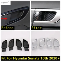 car door pull doorknob handle hand clasping bowl cover trim for hyundai sonata dn8 2020 2022 matte carbon fiber accessories