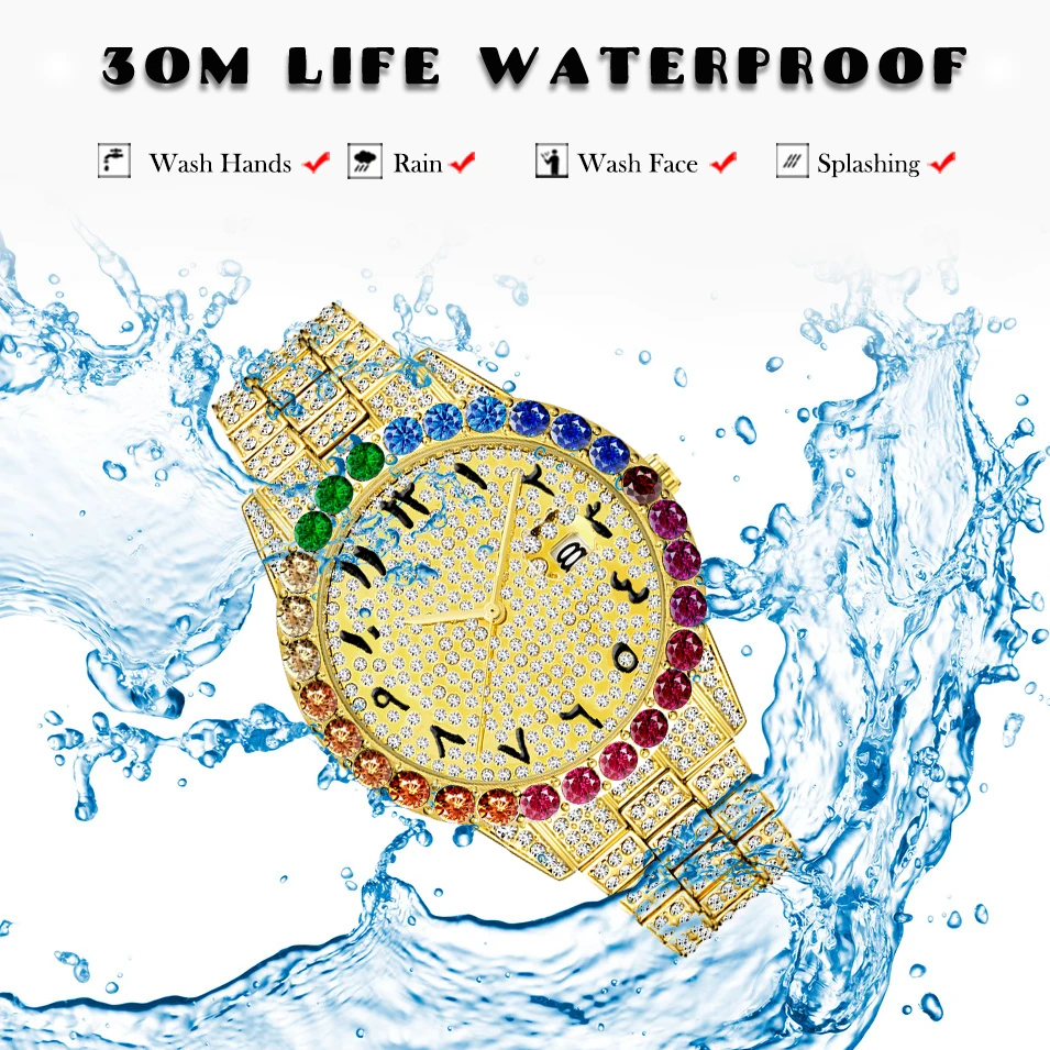 MISSFOX глобальной Прямая доставка Для мужчин кварцевые часы с бриллиантами 18K