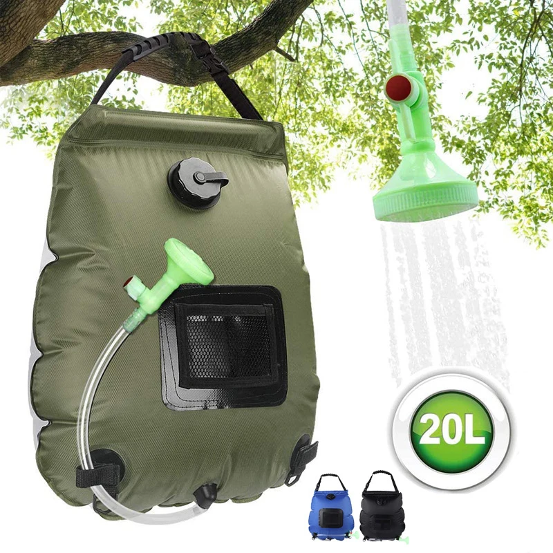 

20L Outdoor Solar Shower Bag Camping Bath Water Storage Bag PVC Portable Shower Bag Water Bag Switchable Shower Nozzle