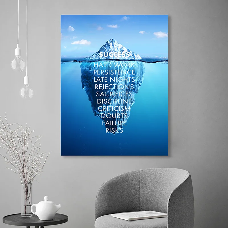 

Ice Mountain Success Quote Motivational Poster Nordic Wall Art Canvas Print Painting Modern Home Office Room Decoration Picture