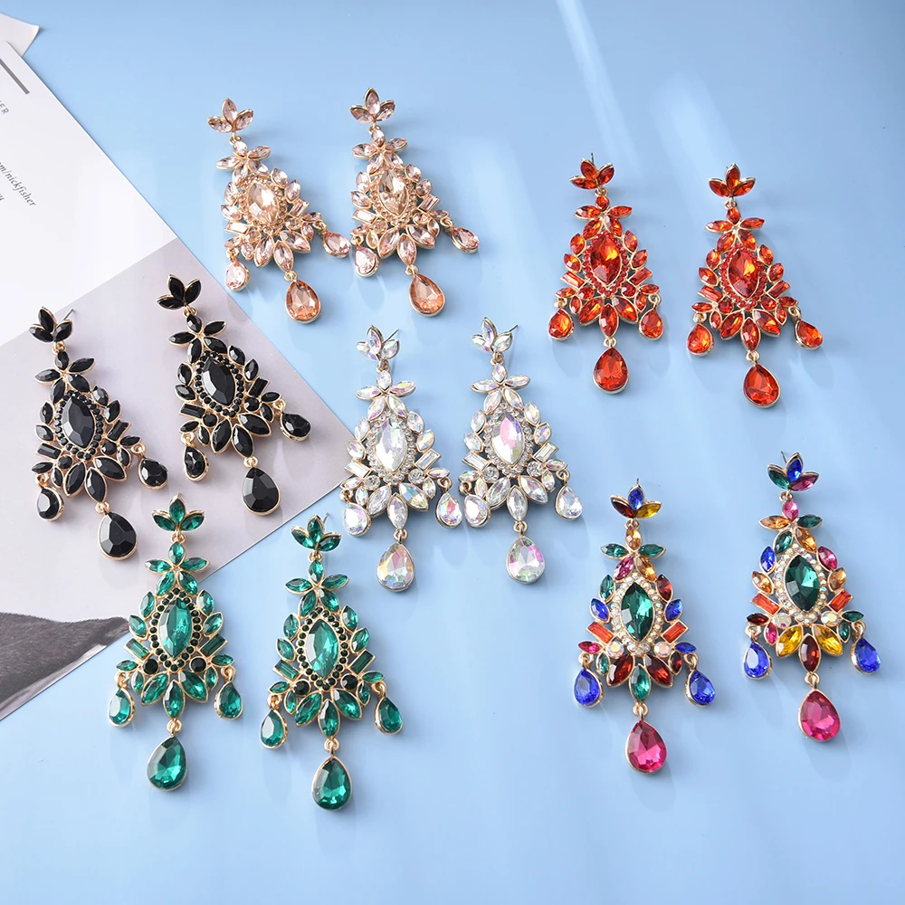 

Ztech Trend Colorful Crystal Earrings Jewelry Gift For Women High-Quality Clear Pure Rhinestone Earring Accessories Wholesale