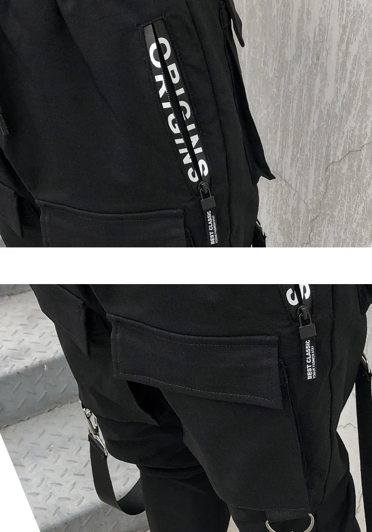 Streetwear Harajuku Pants Multi Pocket Slim Elasticity Harem Jogger Pants Ribbon Cargo Tootsies Singer Costume