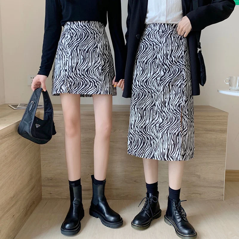 Юбка-трапеция с завышенной талией юбка принтом зебры Новинка весна-осень 2021