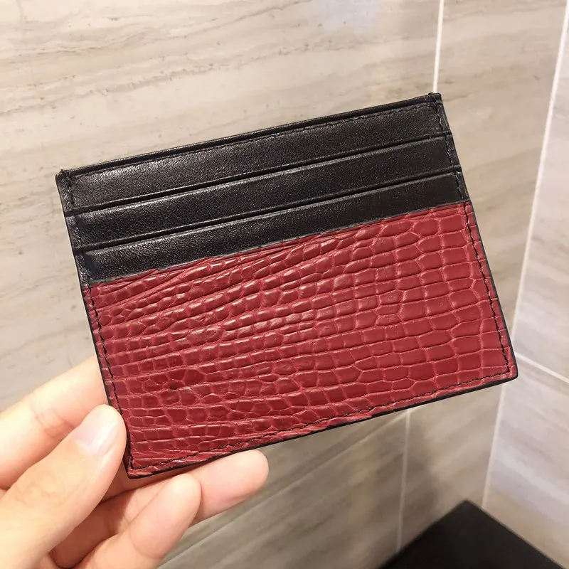 Red Card Holder CAJIFUCO настоящая крокодиловая кожа Porte Carte ультратонкий натуральная кожа кредитный держатель для карт классический кошелек для монет - Цвет: Red Card Holder