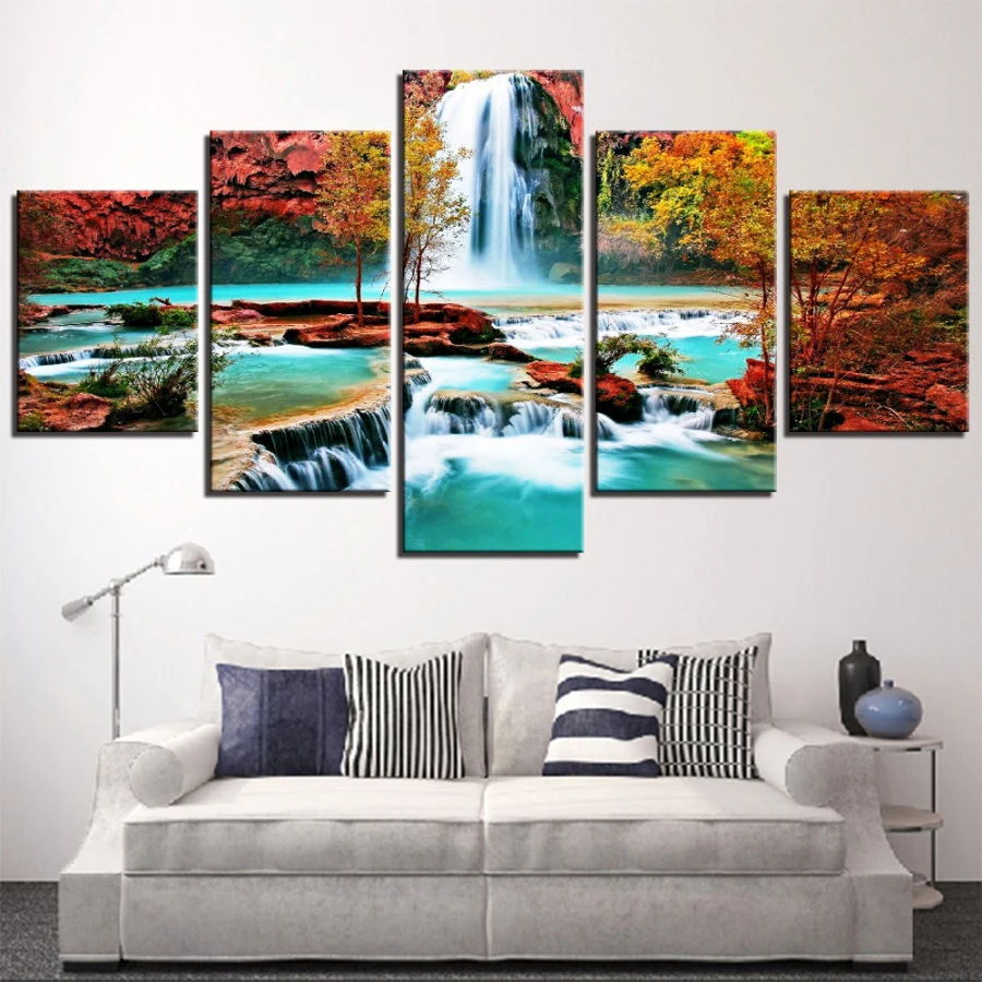 

Алмазная 5d-картина «сделай сам», «Водопад», горы и деревья, кленовые листья, полная Алмазная вышивка, 5 шт., мозаика, рукоделие AA1713