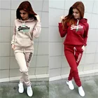 Женский спортивный костюм из 2 предметов, повседневный однотонный костюм с толстовкой и черными брюками, Осень-зима 2021