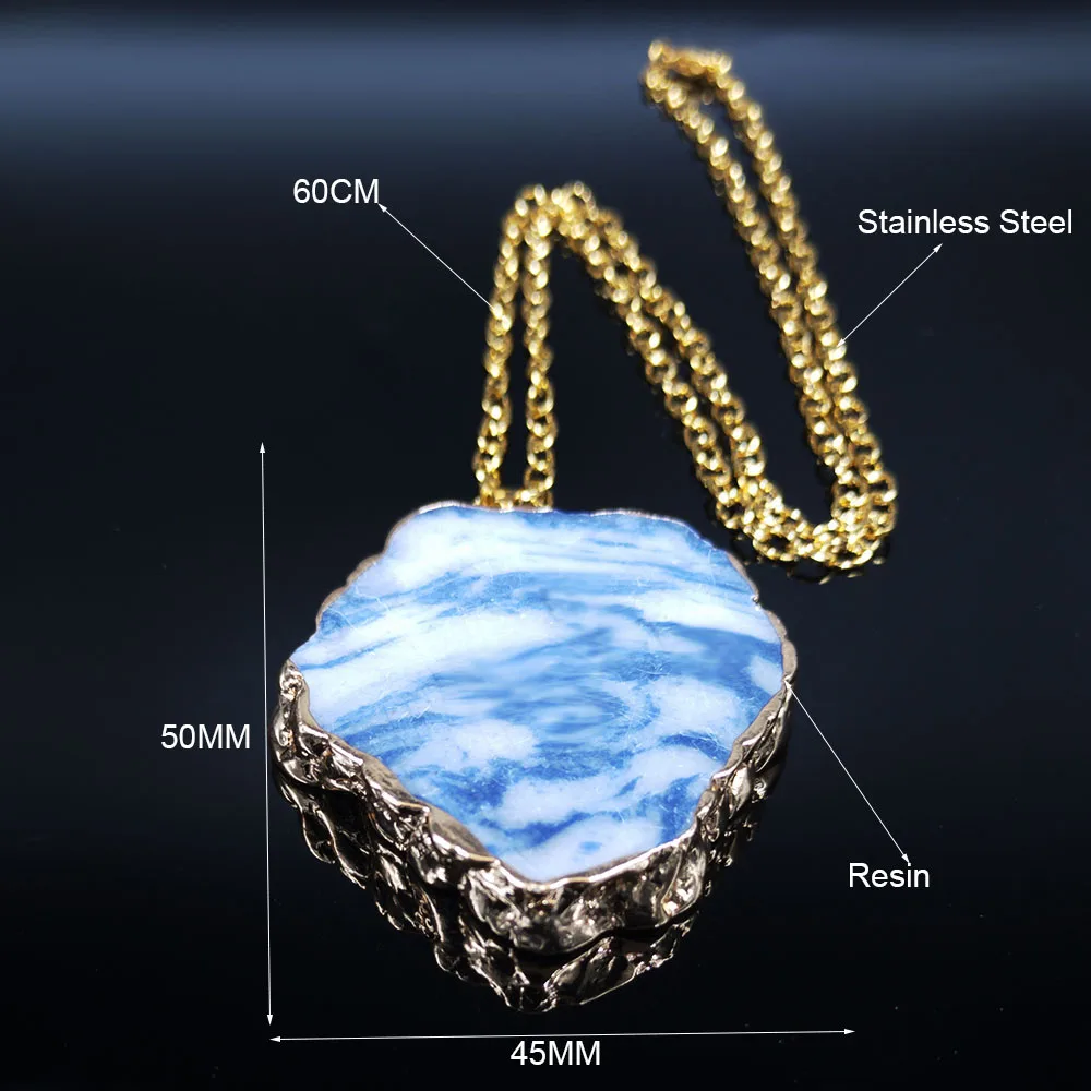 

2021 Sky Cloud Irregular Resin Stainless Steel Boho Necklaces Women Gold Color Boho Long Necklace Jewelry collier femme N1S04