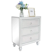 mirror surface nightstand bedside table cabinet 3 drawer side end table with leather stick 60x34x72cm silverus stock