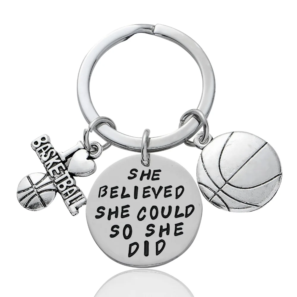 36PCs She Believed She Could So She Did Keychains I Love Basketball Letter Basketball Charm Pendant Keyrings Women Girls Gifts