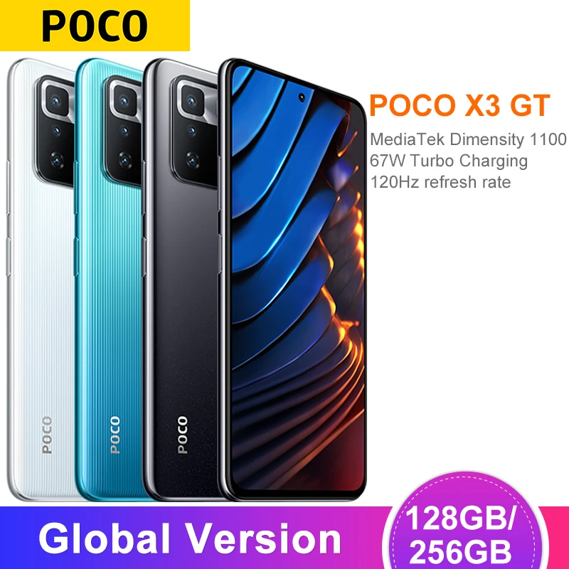 Новинка глобальная версия POCO X3 GT мобильный телефон 8 ГБ 128 ГБ/256 ГБ MediaTek Dimensity 1100 Восьмиядерный аккумулятор 5000 мАч 