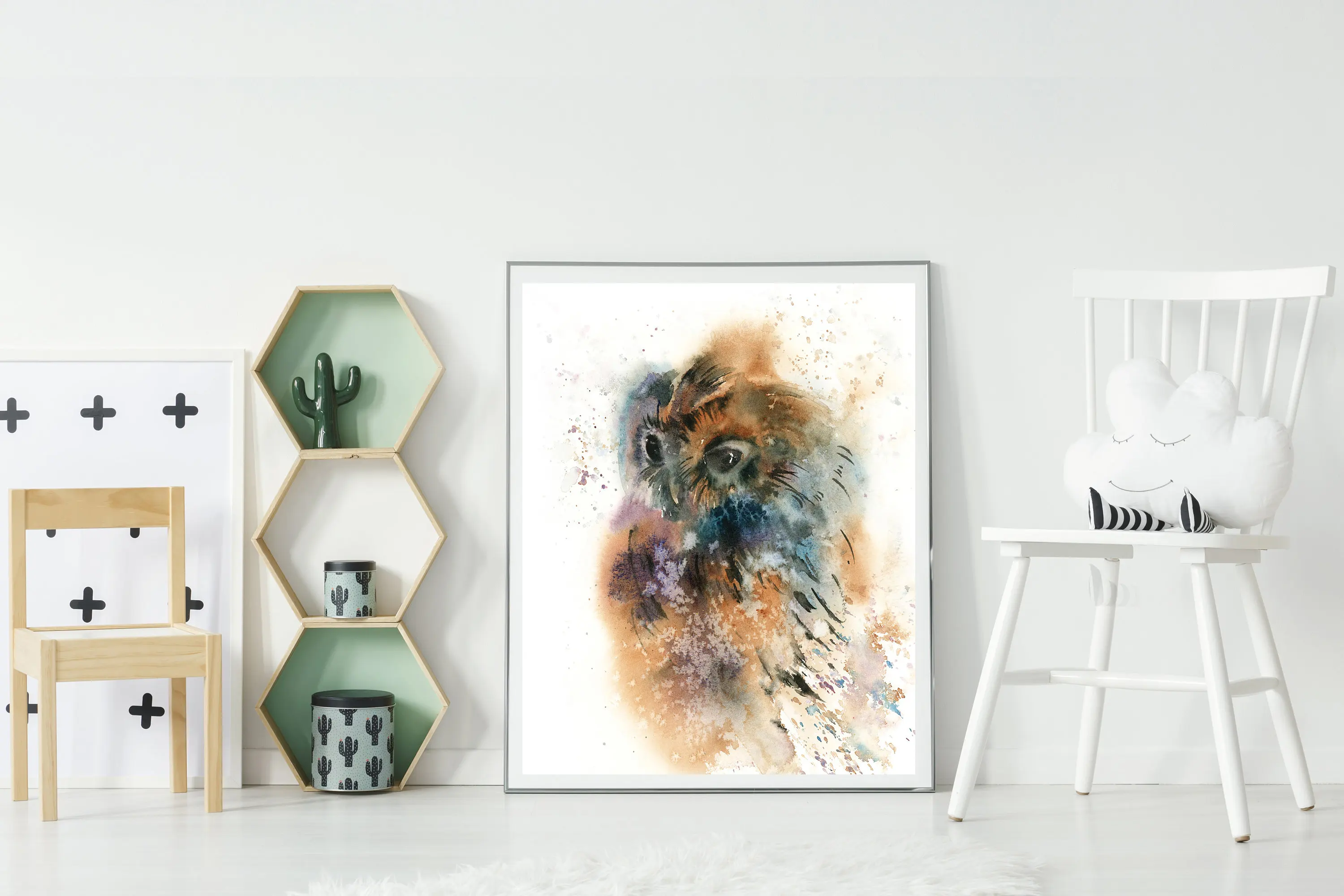 Colorful Owl Art Print print Painting Bright Colors Bird Nursery Wall Decor Archival Giclée Fine Pri | Дом и сад