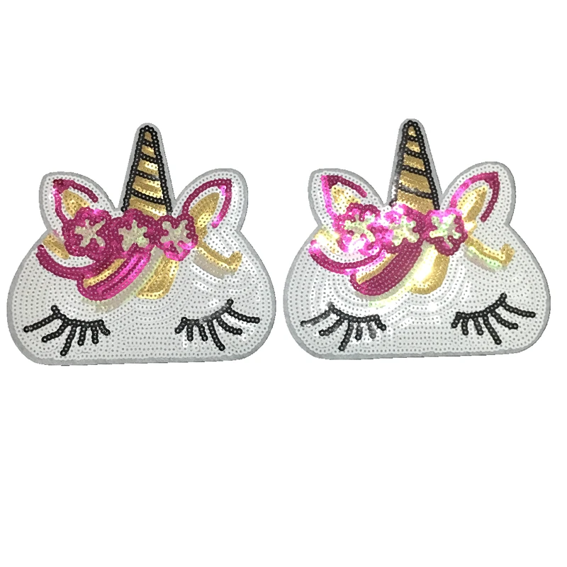 Яркий 2Pccs/set New Cartoon Unicorn Sequin iron on Pathes for Clothes sequins Flower Horse Embroidery Appliques DIY sewing Decals - Цвет: Яркий