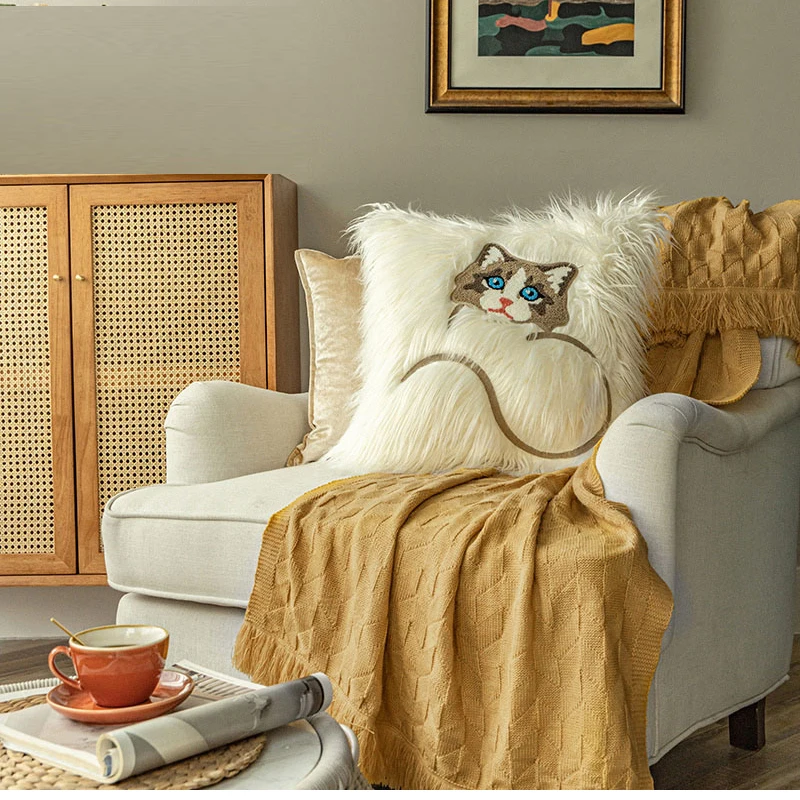 

Подушка с рисунком кошки, розовая подушка, декоративная подушка для автомобиля, Скандинавская диванная подушка, декоративная подушка для д...