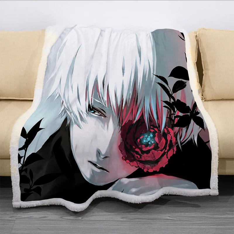 

Tokyo Ghoul Cartoon Funny Character Blanket 3D Print Sherpa Blanket on Bed Home Textiles Dreamlike Style 10