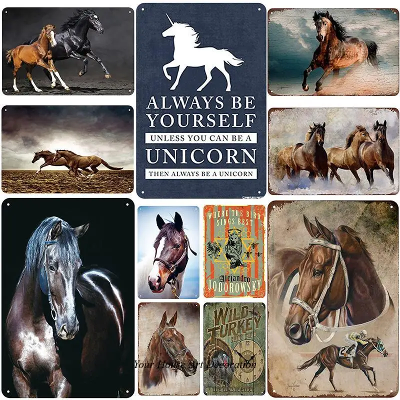 

Metal Tin Signs Horse Plaque Metal Vintage Farm Metal Door Wall Stickers Plaque Plate Club Classical Retro Painting