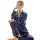 Женская шелковая атласная пижама NEWDISCVRY, пижамный комплект с длинным рукавом, одежда для сна, Пижама, Пижамный костюм, женский комплект для сна из двух предметов, домашняя одежда