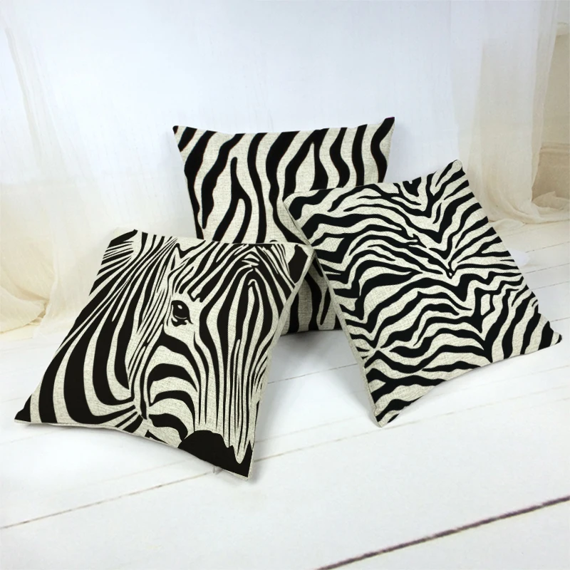 Наволочки для подушки в черно бежевую полоску из хлопка с принтом зебры Almofadas 45x45