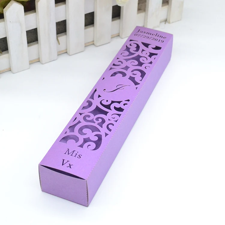 dark purple pearl Розовая Золотая блестящая бумага лазерная резка персонализированное приглашение на свадьбу коробки - Цвет: dark purple pearl