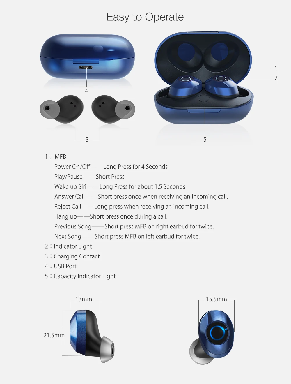 BlitzWolf BW FYE5 bluetooth 5.0 TWS True Wireless Наушники-наушники Наушники спортивного размера Карманные наушники HiFi Бас-наушники со стереозвуком Наушники Пассивное шумоподавление Длинные наушники с аккумулятором