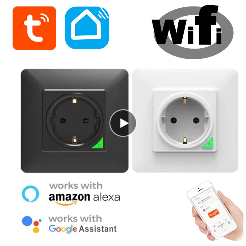 

Умная настенная розетка Tuya Smart Life, ЕС разъем 16 А, с голосовым управлением через приложение, Wi-Fi, работает с Google Home, Alexa, IFTTT