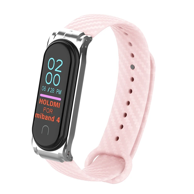 Красочное углеродное волокно mi Band 4 ремешок для mi Band 4 Xiao mi Band 4 с металлической основой спортивный браслет для mi Band 3 замена