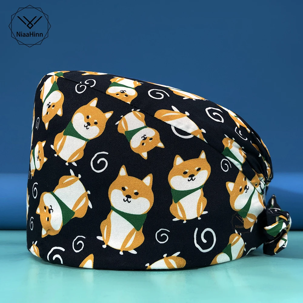 

2021 hot sale scrub unisex print cotton scrub hat beauty salon work hat nurse hat uniform accessories elastic scrub hat