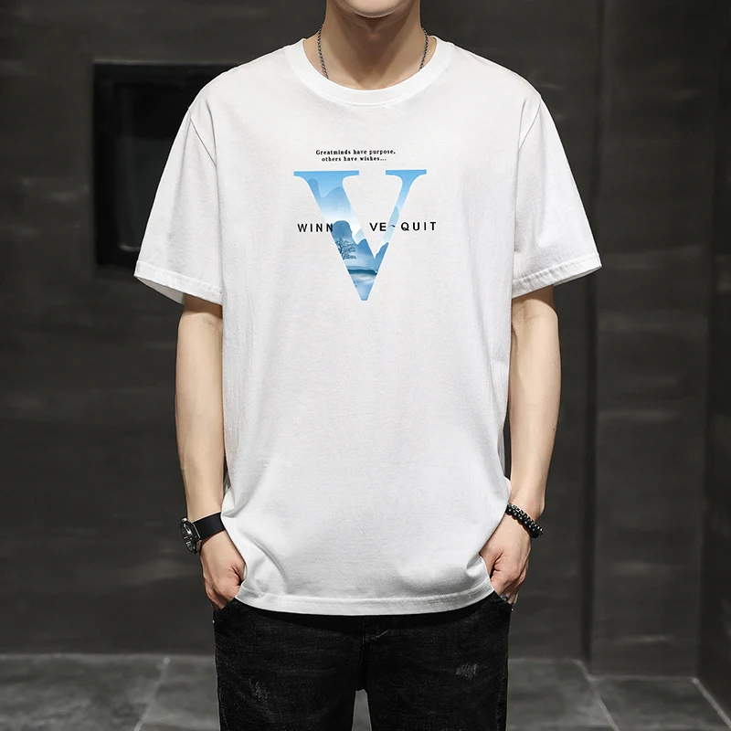 

Футболка мужская хлопковая с коротким рукавом, свободная Удобная Повседневная рубашка с 3D принтом, с V-образным вырезом и надписью, Лидер пр...