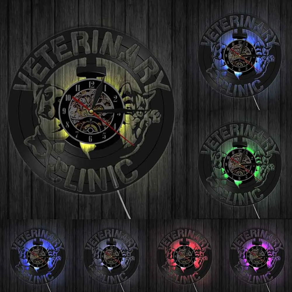 Настенные часы с виниловой пластиной для ухода за животными в ветеринарной