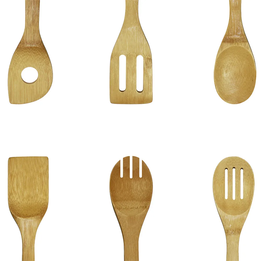 

6 Pieces Bamboo Kitchen Utensils Set Tools Cooking Tools Spatula Spoon Cookware For Non-Stick Pans