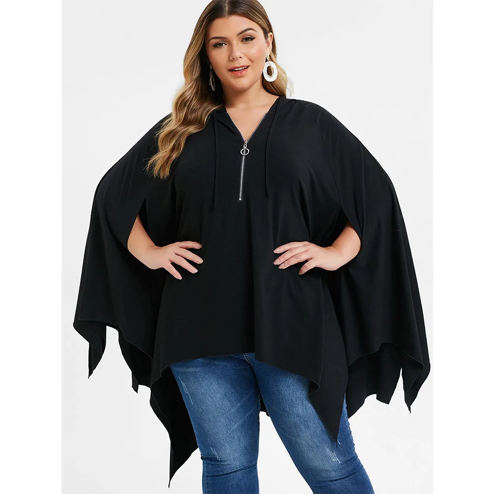 ROSEGAL размера плюс Ассиметричная Туника с капюшоном плащ Футболка женская