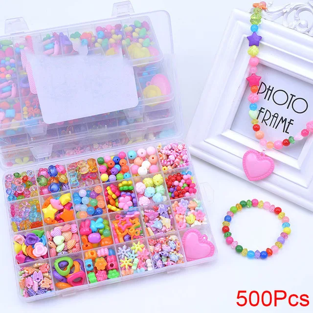 500 шт DIY бусины игрушки для детей ручной работы Обучающие с коробкой для хранения браслетов игрушки для изготовления ювелирных изделий креативные ювелирные изделия для девочек подарок - Цвет: F-500PCS