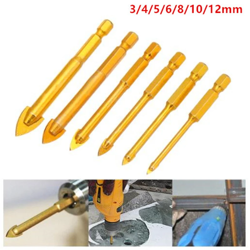 

3/4/5/6/8/10/12mm 1/4" Hex Shank Tile Drill Bits For Glass Ceramic Concrete Hole Opener Titanium Coating Drill Bit Tools