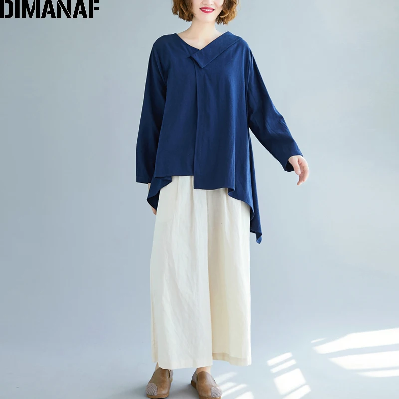 Женская блузка свободного кроя DIMANAF базовая Повседневная рубашка из хлопка и