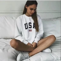 2021 chest usa letter printed round neck pullover loose long sleeve white sweater