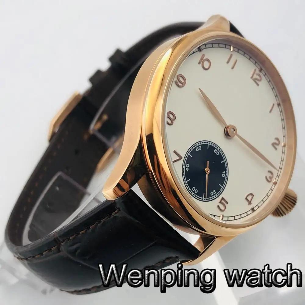 Corgeut 44 мм чехол из розового золота с белым стерильным циферблатом кожаный ремешок